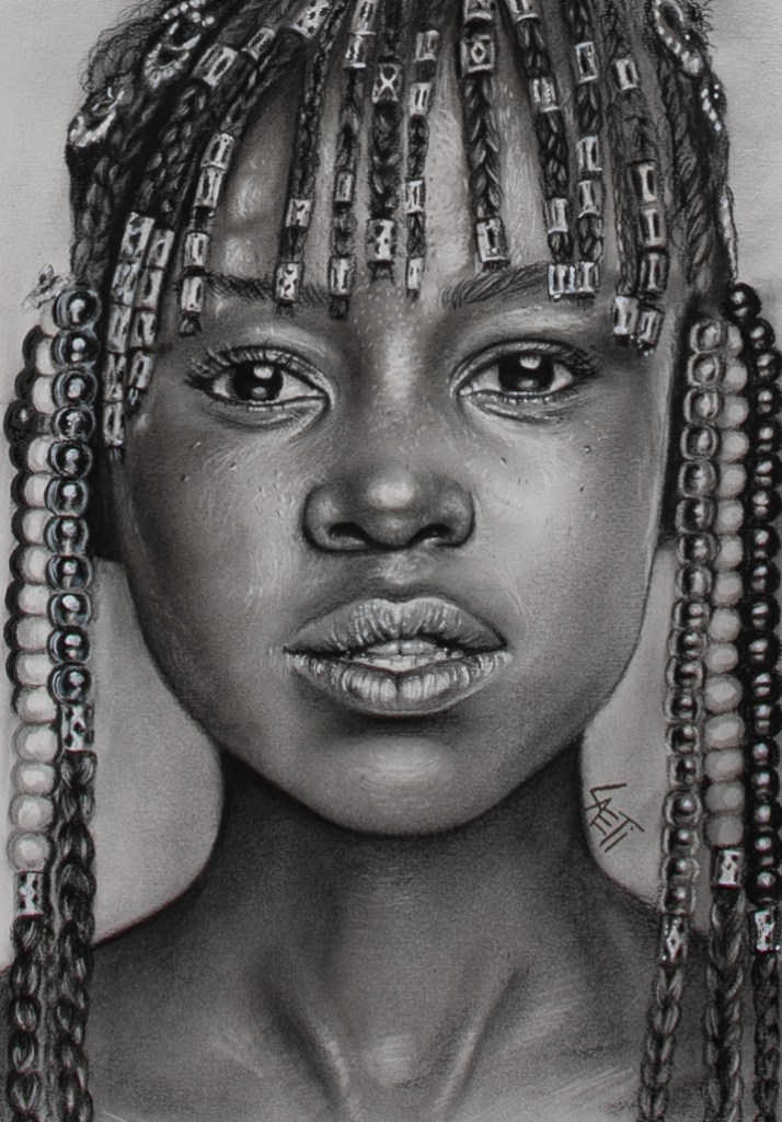 Jeune fille aux perles
Format A4
Fusain